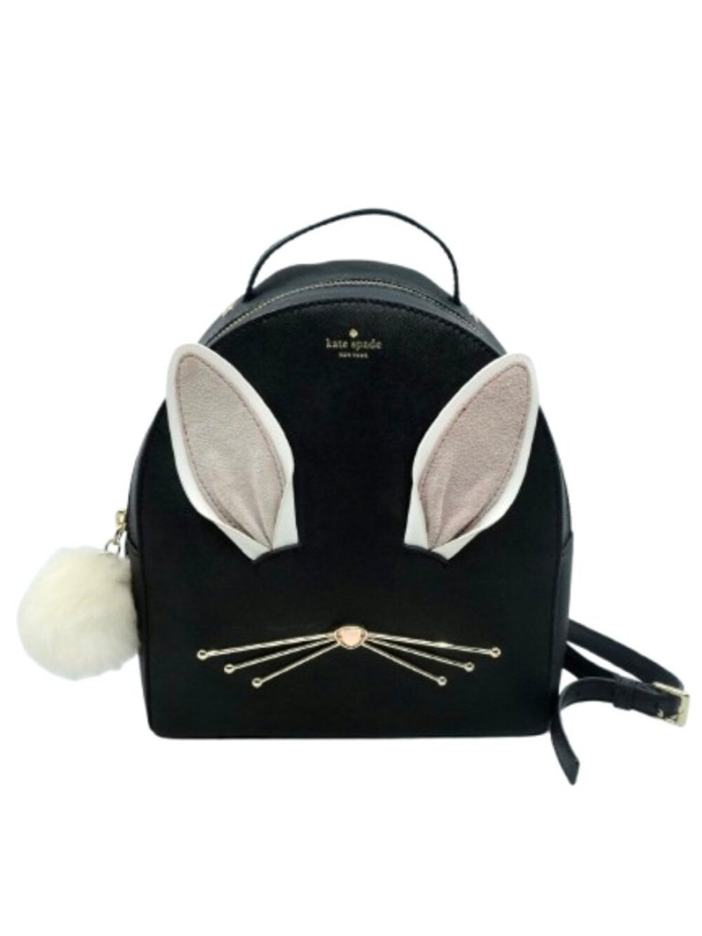 KATE SPADE~Hop To It Sammi~BLACK SAFFIANO LEATHER RABBIT BUNNY BACKPACK BAG